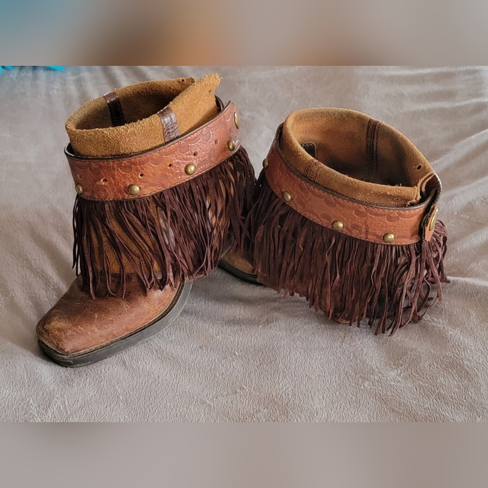 Hand detailed Mossimo Supply Co. Brown Cowgirl boots with 2 sets of boot cuffs.